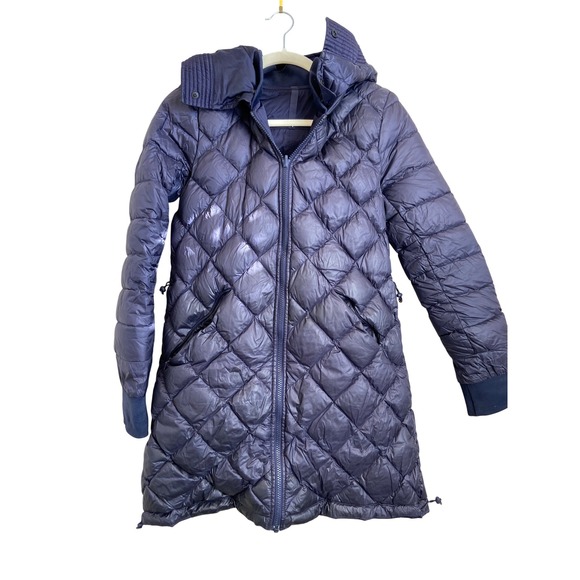 lululemon athletica Jackets & Blazers - Lululemon Reversible Down Coat Full Zip Hooded Quilted Navy Blue Womens Size 4